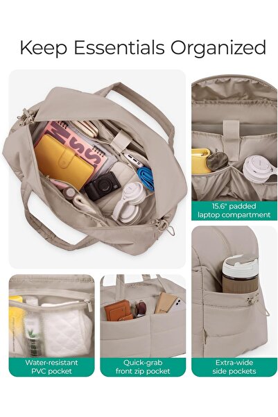 BAGSMART 31L Quilted Travel Duffel Gym Bag for Women with Toiletry Pouch, Wet Pocket - Camel