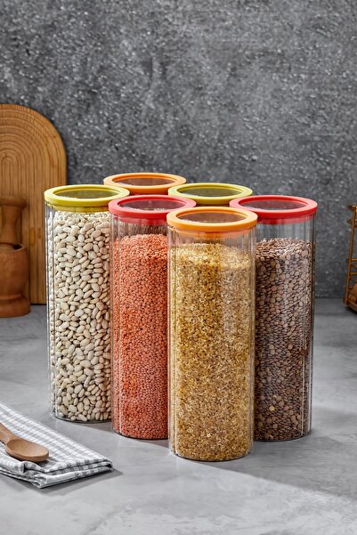 Cooker 6'Lı 1.8 Litre Cam Kapaklı Borosilikat Cam Saklama Kabı Baharat Kavano...