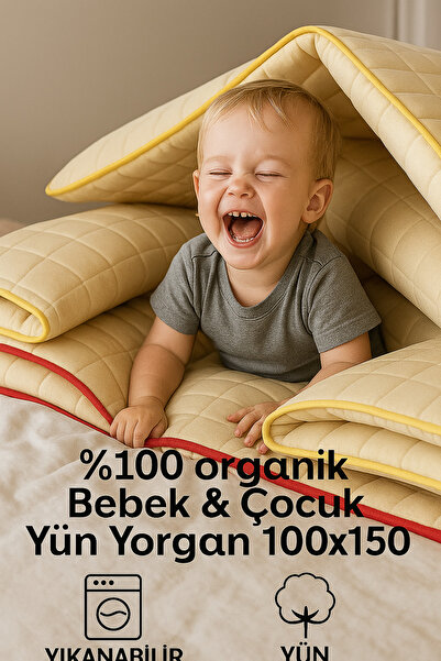 MEŞELİ TEKSTİL Baby Kids Wool Quilt Washable 100% Organic |   Durable Quick Dry Piped Detail