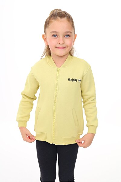 Toontoy Light Green Girl's College Collar Zippered Pocket Low Shoulder Embroi...