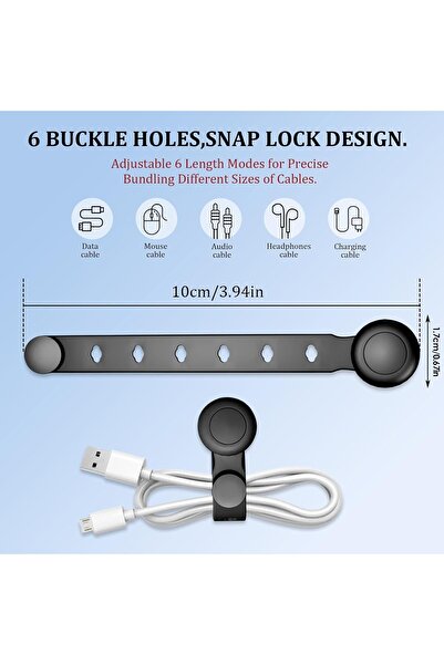 KASTWAVE Magnetic Silicone Cable Ties, 6-Pack, 3.94×0.67×0.24 in, Reusable Cable Organizers
