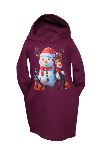 Atelier Anca Socolovschi Mother-daughter set, fuchsia dresses with reindeer/snowman print, size M and 7-8 years
