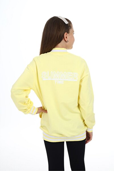 Toontoy Ανοιχτό κίτρινο πλεκτό ζακέτα για κορίτσια με φερμουάρ με τύπωμα - 2 κλωστές