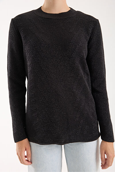 Clothes Fast Women's Black Thessaloniki Knitted Crew Neck Glitter Knitwear Sweater