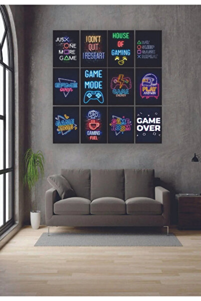 TABLOX Tablou decorativ din MDF în aspect de cadru de gamer Neon, 12 piese, s...