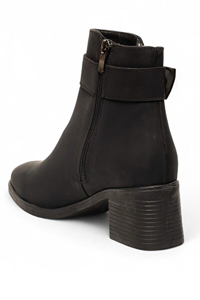 Celira Black Zippered Heeled Buckle Casual Women's Boots