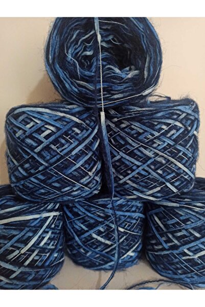 İPEK YÜN İPLİK DÜNYASI خيط موهير للحياكة (أزرق داكن) خيط مخطط (متدرج الألوان) مزيج 100 جرام