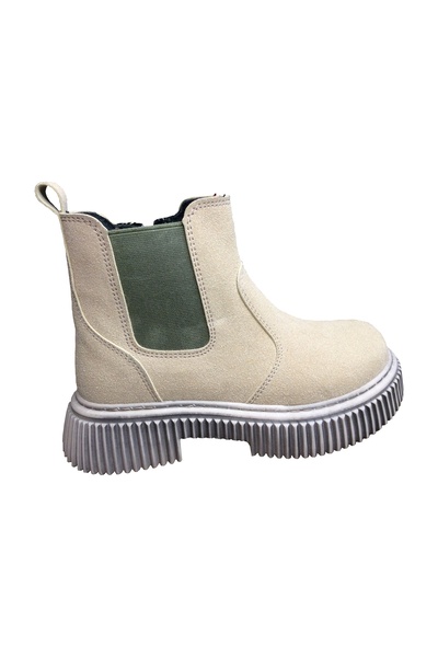 OrtopedikAL 1087 Filet Unisex Boys and Girls Boots Beige Suede with Elastic Sides and Zipper Anatomical