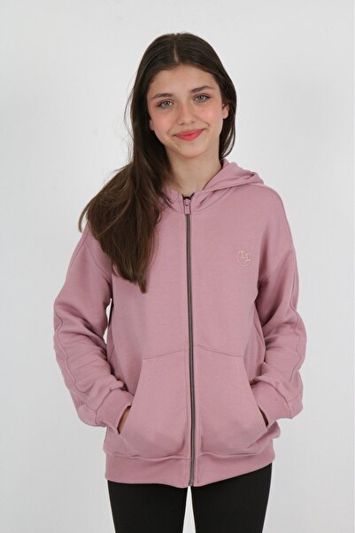 Toontoy سترة محبوكة للفتيات من Dusty Rose تحتوي على بغطاء رأس جيوب بسحاب وتطر...