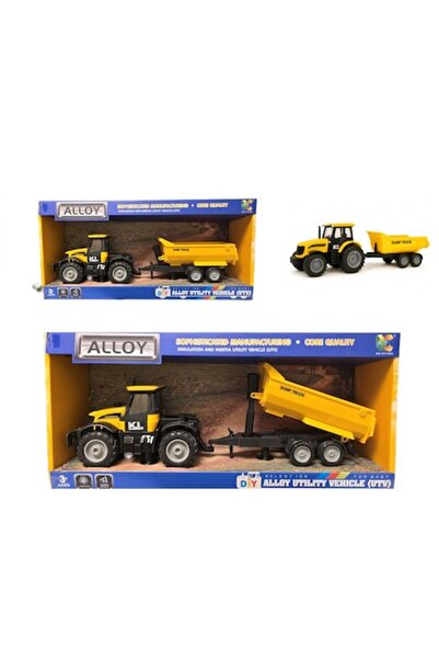 ANGMAD Tractor interactiv galben-negru cu remorcă, 43 cm, lumini și sunet, ro...