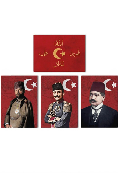 TABLOX İttihat ve Terakki Sancağı 4’lü MDF Tablo Seti 40x60 cm Enver Paşa Tal...