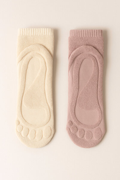 shefox 2 Pairs Women's Comfortable Towel Half-Toe Soft Home Socks