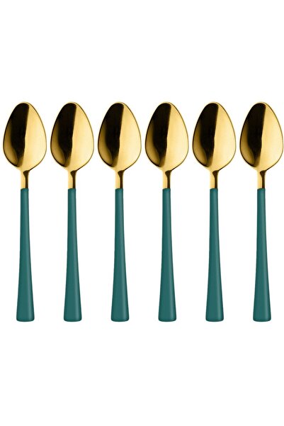 Atlas Mutfak ملاعق شاي وقهوة خضراء ذهبية لامعة 6 قطع، معلبة، طقم ملاعق صغيرة ...