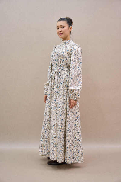 KÜÇÜĞÜM BUTİK Hijab-Friendly Grey-Brown High Neck Flared Women's Dress