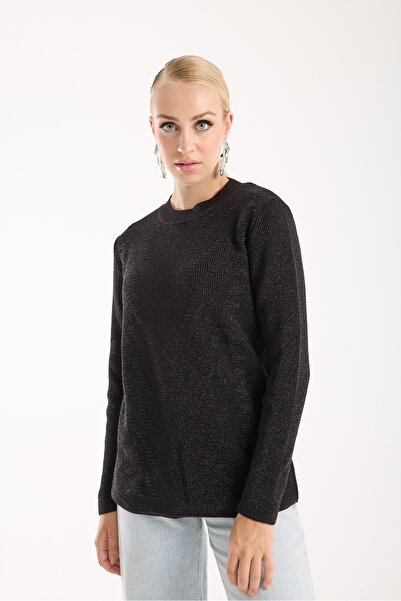 Clothes Fast Women's Black Thessaloniki Knitted Crew Neck Glitter Knitwear Sweater