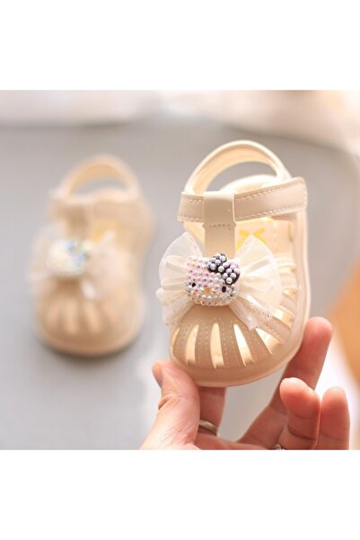 BebeNou Sandale ivory cu fundă și pisică pentru fete - MB2025SU28-2-C