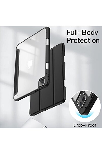 JETech Transparent Slim Shockproof Back Case w/ Pencil Holder for iPad Pro 11" (2018-2022) - Black