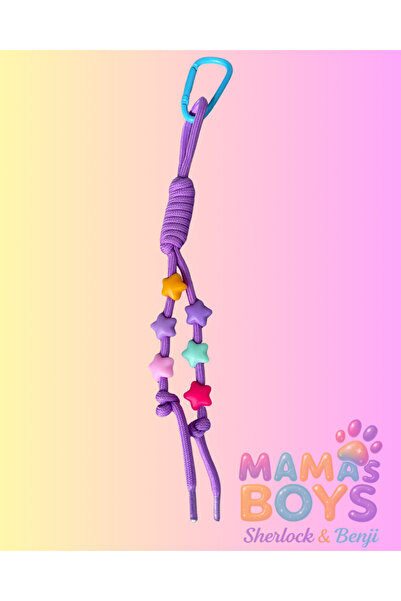 Mor Yıldız Boncuklu Paracord Çanta Aksesuarı - Charm - Süsü