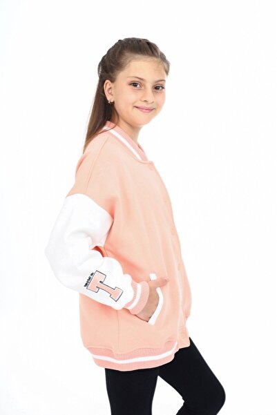 Toontoy Cardigan pentru fete, cu guler de colegiu, cu închidere cu capse, cu buzunare, cu umăr dezactivat, broderie cu imprimeu bloc de culoare din material subțire