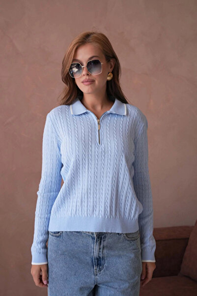 Park Karon Women's Polo Neck Zipper Detail Knitwear Sweater