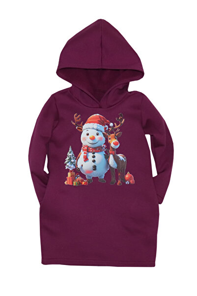 Atelier Anca Socolovschi Mother-daughter set, fuchsia dresses with reindeer/snowman print, size M and 7-8 years