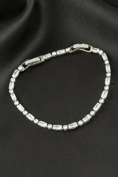 ZERO LAND سوار LVSQVR مستطيل الشكل من حجر الزركون الفاخر غير قابل للتلطيخ 3X6 (153224) ملم - لون فضي