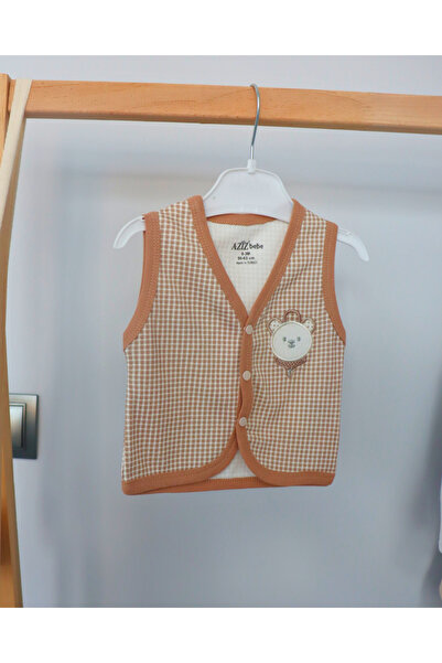 Aziz Bebe Tasarım Ayıcık Desenli Kız Erkek Bebek Penye Yelek