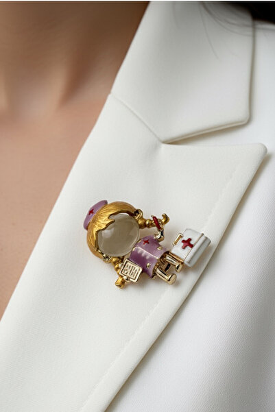 Modex Altın Rengi Sarı Saçlı Hemşire Broş (3cm)