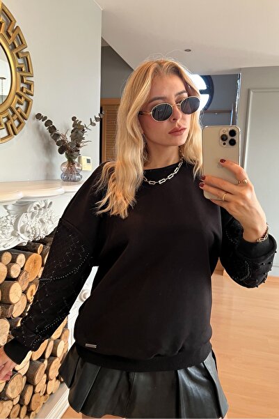 RICH GLAM Γυναικείο φούτερ με κρυστάλλινες πέτρες και πέρλες, χαλαρή εφαρμογή O oversized Plus Size, τριών κλωστών, βαμβακερό, άνετο και κομψό