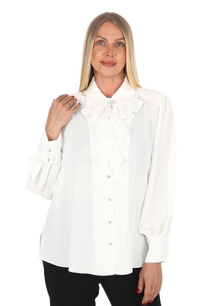 KİFAYET Büyük Beden (50–56) Fırfır Yaka Broş Detaylı Apoletli Kol Taşlı Düğme Şık Kadın Bluz