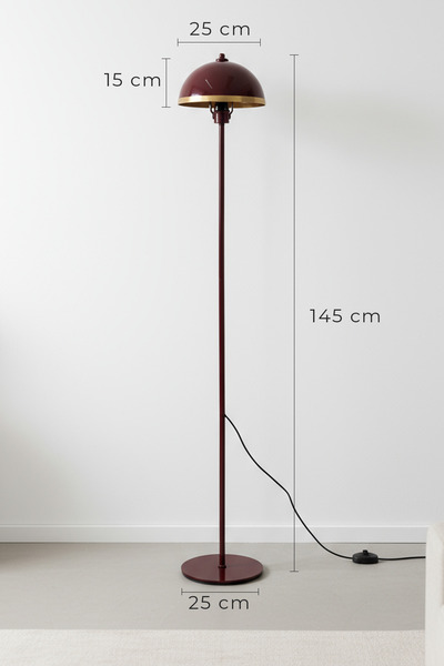 Marrien Luna Golden Tek Ayaklı Bordo Metal Modern Lambader | Oturma Odası & Yatak Odası & Salon Lambası