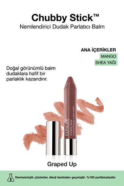 Clinique Chubby Stick™ Nemlendirici Dudak Parlatıcı Balm - Renk: 08 Graped Up 3g | Mango, Shea Yağı