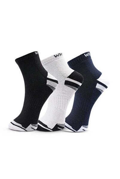 White Leaf 3 Pack Half-Terry Ankle Socks - Free Size - Black, Light Grey & Blue