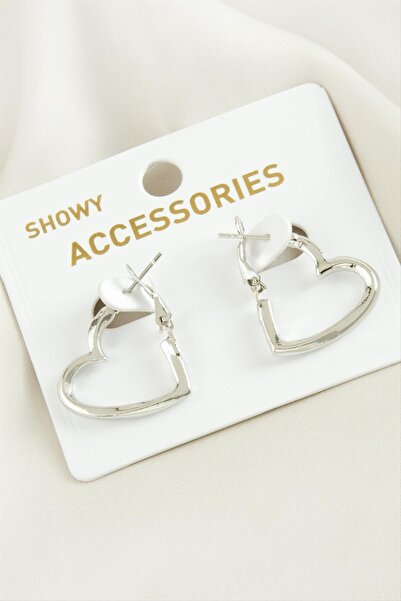 ZERO LAND Lvsqvr Heart Trend Metal Earrings 2 (154136) Cm-Silver Color
