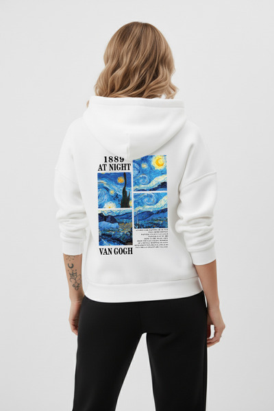 uyguntarz Hanorac unisex cu textura moale cu 3 fire Vangogh Design B cu imprimeu O supradimensionat