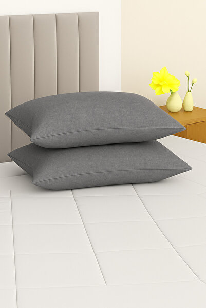 Bonny Home Vevra Striped Anthracite Solid Color 2-Piece Pillowcase Cotton Fabric Zippered