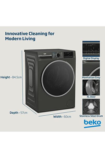 Beko 8KG Washer With 5KG Dryer, 1400 RPM, 15 Programmes, Low Noise, Steam Cure, WD8514M(Grey)