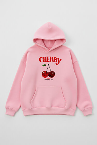 uyguntarz Φούτερ Unisex με μαλακή υφή 3 νημάτων Happy Cherry Design B με τύπωμα O oversized