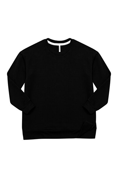 Cottonland Women's Venezia Relaxed Fit Slit Crew Neck Sweatshirt Black