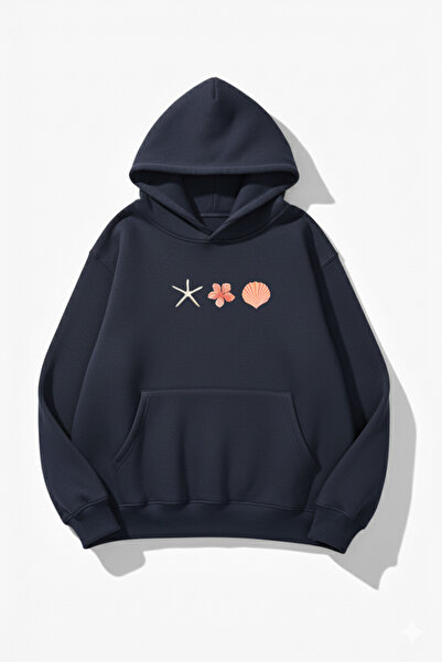 uyguntarz Unisex Μαλακό υφήματος με 3 κλωστές με σχέδιο κοχύλι στρειδιού Ba με τύπωμα v oversized φούτερ