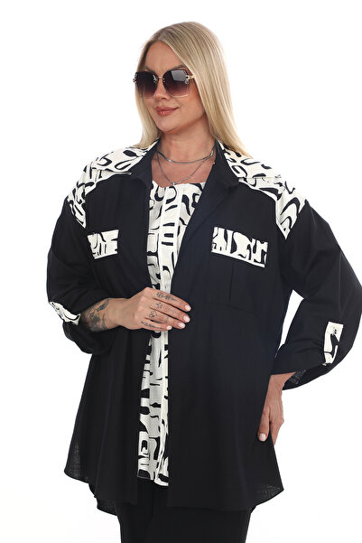 KİFAYET Plus Size (50-56) Two-Piece Suit Linen Shirt and Short Sleeve Undersh...