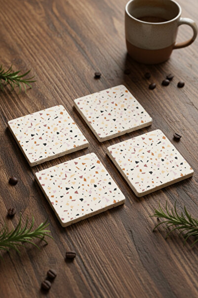 Creatick Design طقم من 4 قطع من حجر التيرازو الطبيعي مقاس 10x10x1 سم مطبوع عل...