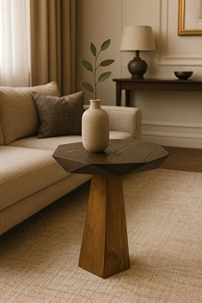 Simillo Home&Living Doğal Masif Ahşap Ceviz Renk Tekli Yan Sehpa – Mantar Seh...