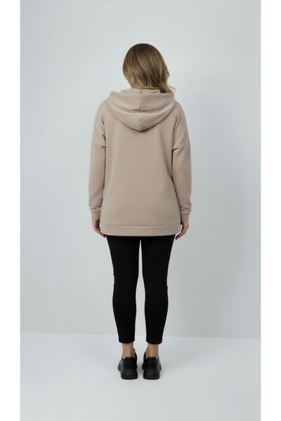 Koza Butik Women's Plus Size Long Sleeve Hooded Zipper Detailed Sweatshirt 2007