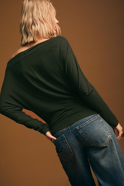 VODENS Μπλουζάκι Χακί Ασύμμετρο 100% Βαμβάκι