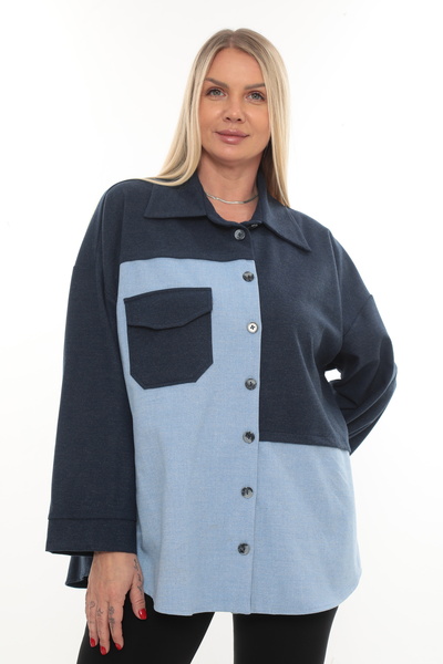 KİFAYET Büyük Beden (50-56) Çift Renk Detaylı Gömlek Yaka Uzun Kol Düğmeli Ka...