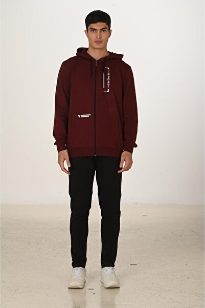 Marco Ferry Men's Cotton Hooded Tracksuit Set Claret Red 5286-B