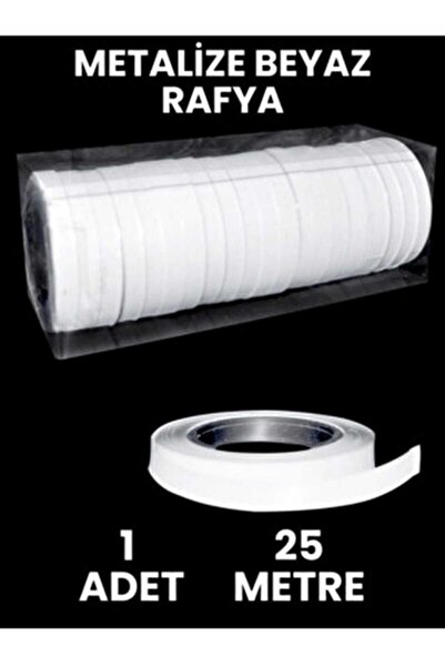 FESTİLO Metalize Parlak Rafya 25 Metre Beyaz Balon Bağlama ipi