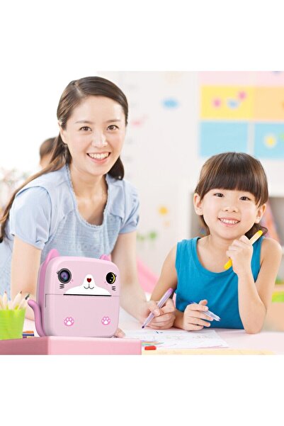 Flippy Instant Kids Camera with Print Function, Front Selfie, USB-C, Bluetooth, Pink Cat