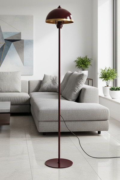 Marrien Luna Golden Tek Ayaklı Bordo Metal Modern Lambader | Oturma Odası & Yatak Odası & Salon Lambası